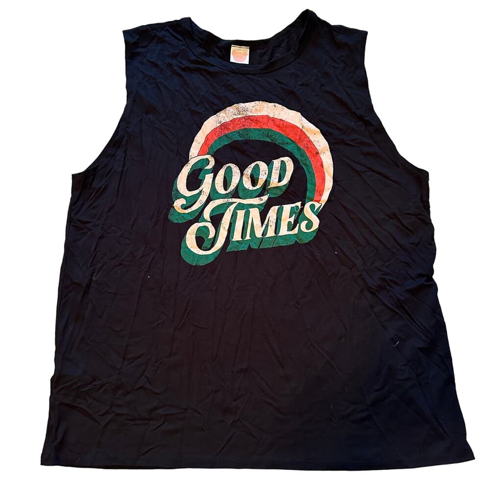 Good Times Black Sleeveless Womens Graphic Print Tank Top Plus Size